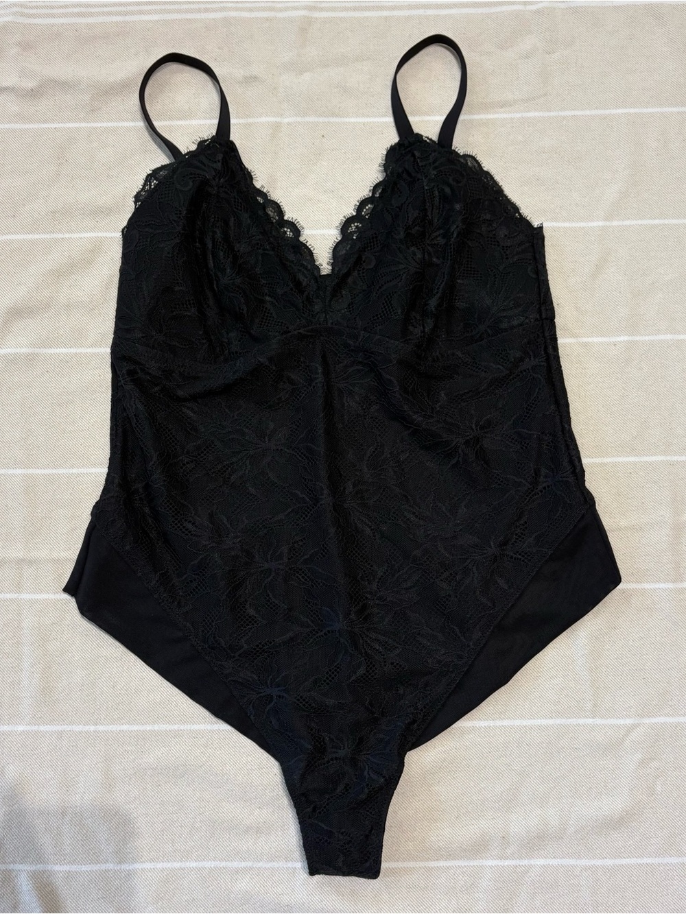 YITTY Black Lace V-Neck Bodysuit with Adjustable Straps